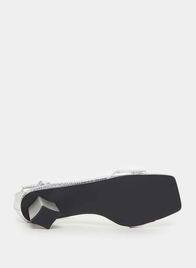 Styli Metallic Block Heel Sandals