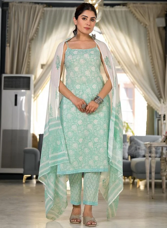 Vishudh Vishudh Women Blue Floral Printed Cotton Kurta Set