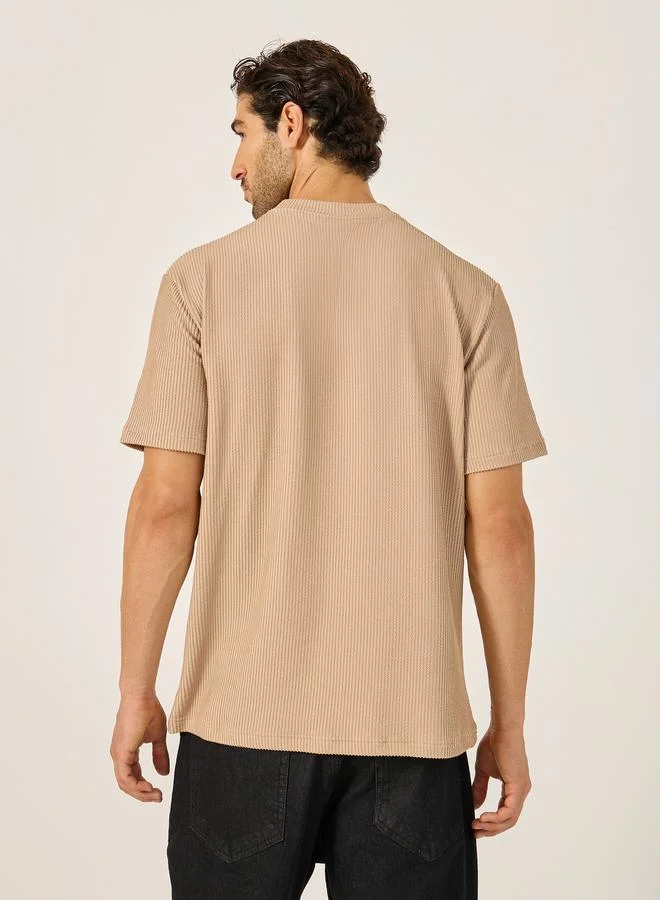 Styli Styli Chevron Textured Oversized T-Shirt with Minimal Embroidery