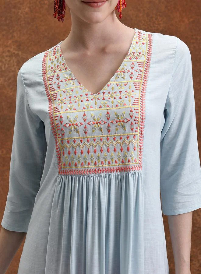 Vishudh Vishudh Ethnic Motifs Yoke Design Pleated Mirror Work A-Line Kurta