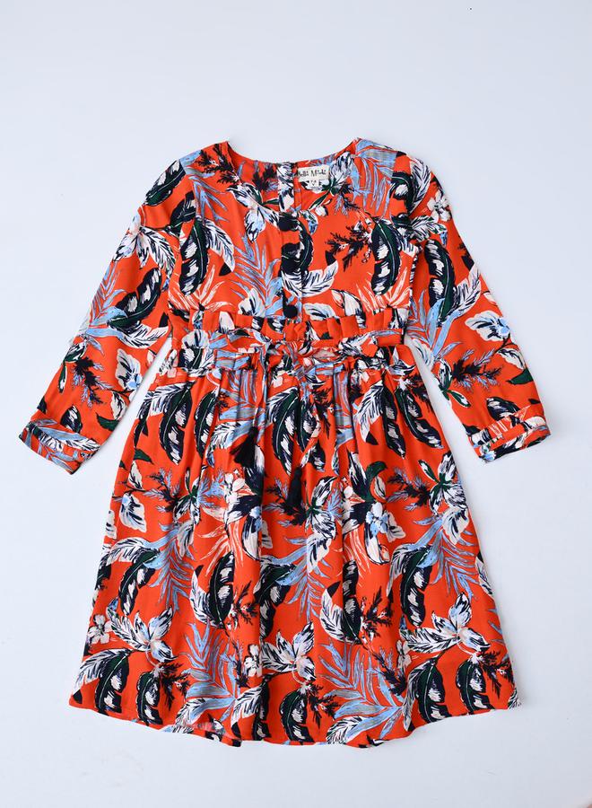 BELLA MODA - All-Over Print Fit and Flare Round Neck Dress with Long Sleeves by Styli - Image 1
