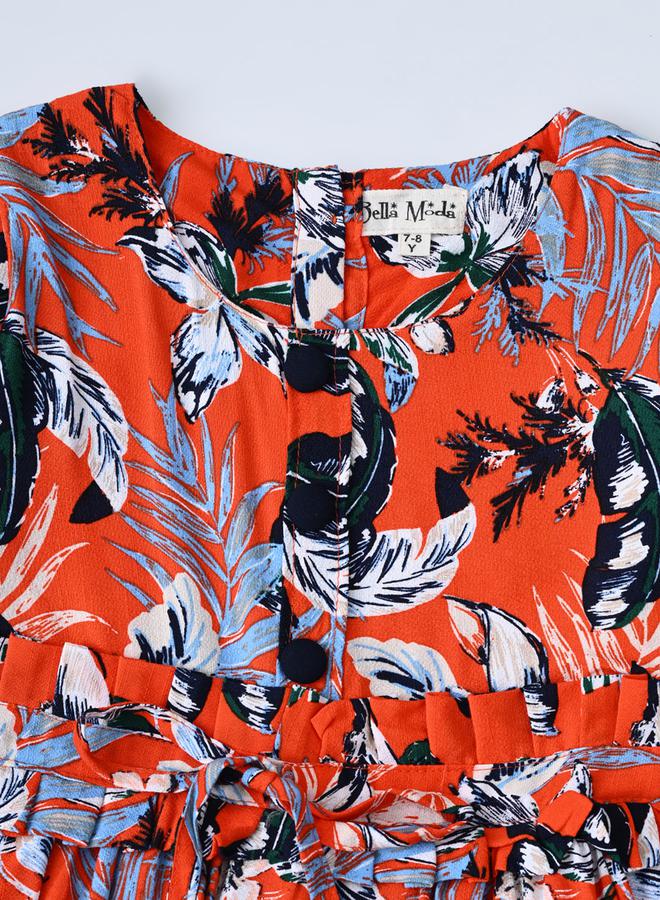 BELLA MODA - All-Over Print Fit and Flare Round Neck Dress with Long Sleeves by Styli - Image 1