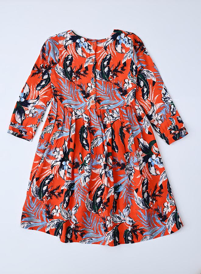 BELLA MODA - All-Over Print Fit and Flare Round Neck Dress with Long Sleeves by Styli - Image 1