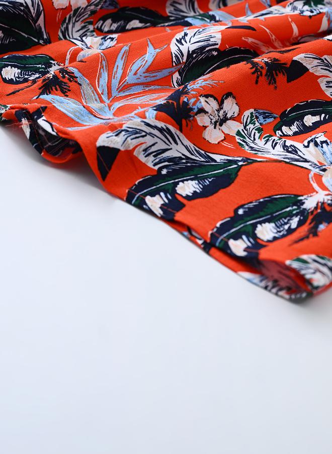BELLA MODA - All-Over Print Fit and Flare Round Neck Dress with Long Sleeves by Styli - Image 1