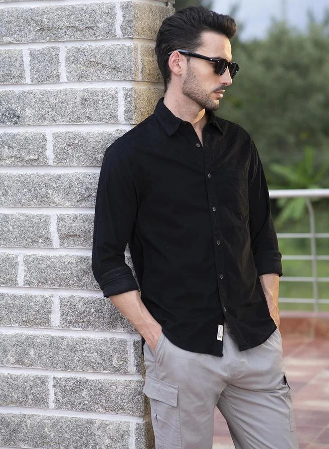 دينيس لينغو Plain Slim Fit Corduroy Shirt by Styli