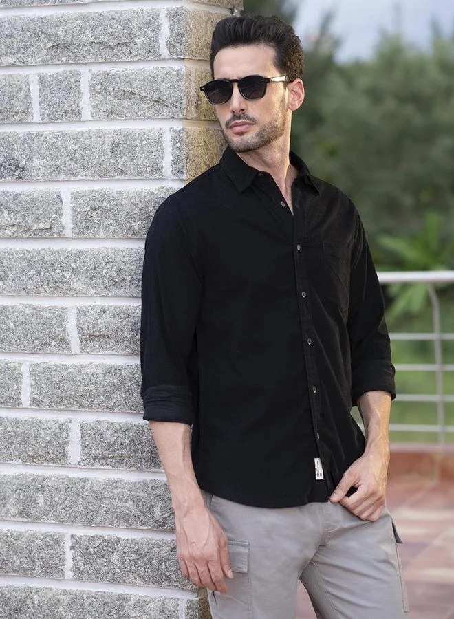 دينيس لينغو Plain Slim Fit Corduroy Shirt by Styli