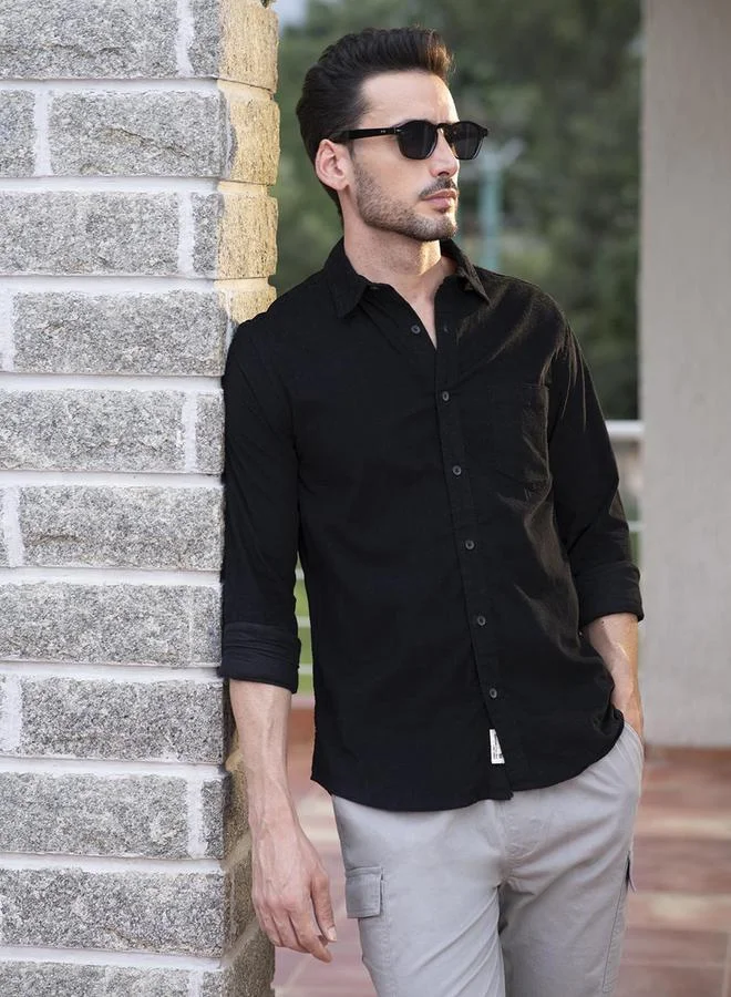 دينيس لينغو Plain Slim Fit Corduroy Shirt by Styli