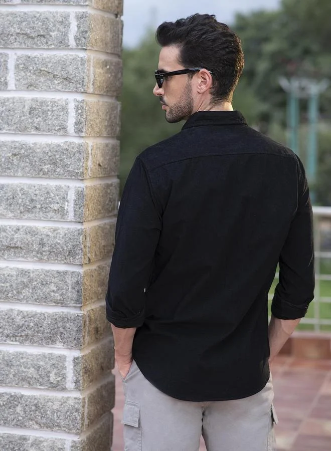 دينيس لينغو Plain Slim Fit Corduroy Shirt by Styli