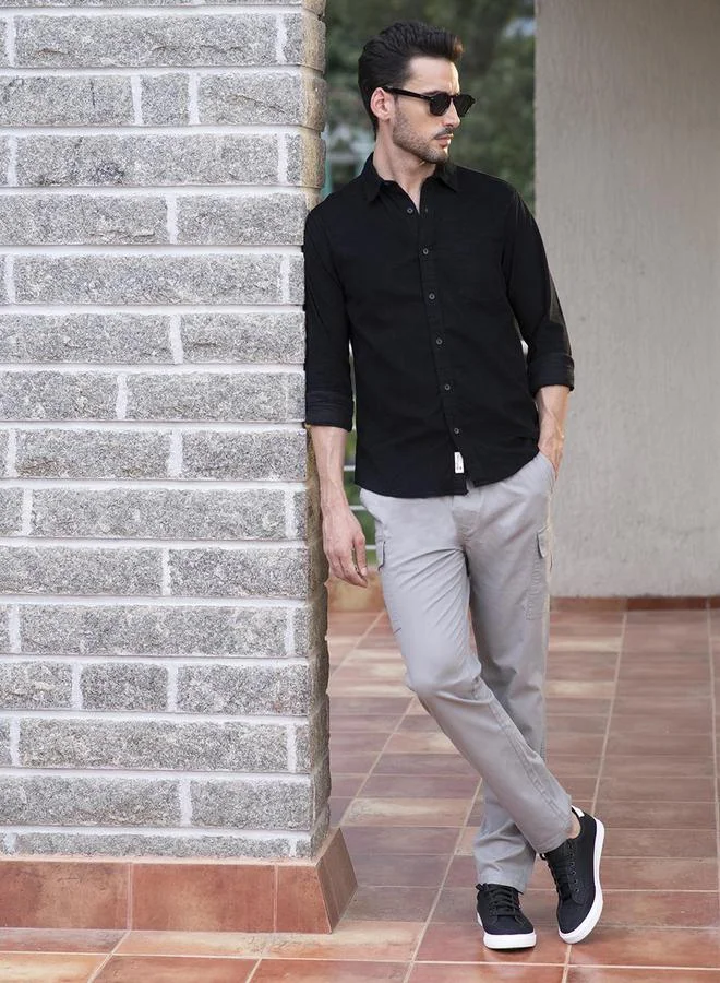 دينيس لينغو Plain Slim Fit Corduroy Shirt by Styli