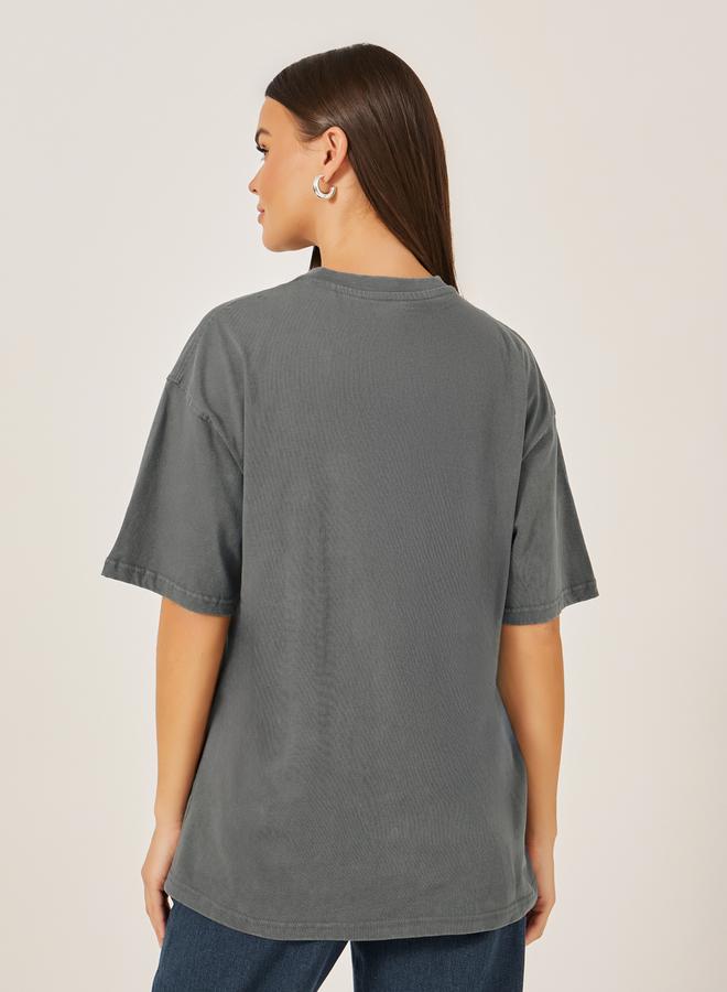 Styli - Slogan Printed Acid Washed Oversized T-Shirtâ€‹ - Image 1