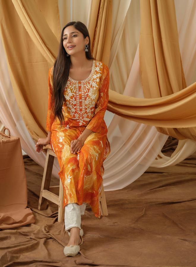 DW Printed Round Neck Straight Kurta by Styli  - Image 4