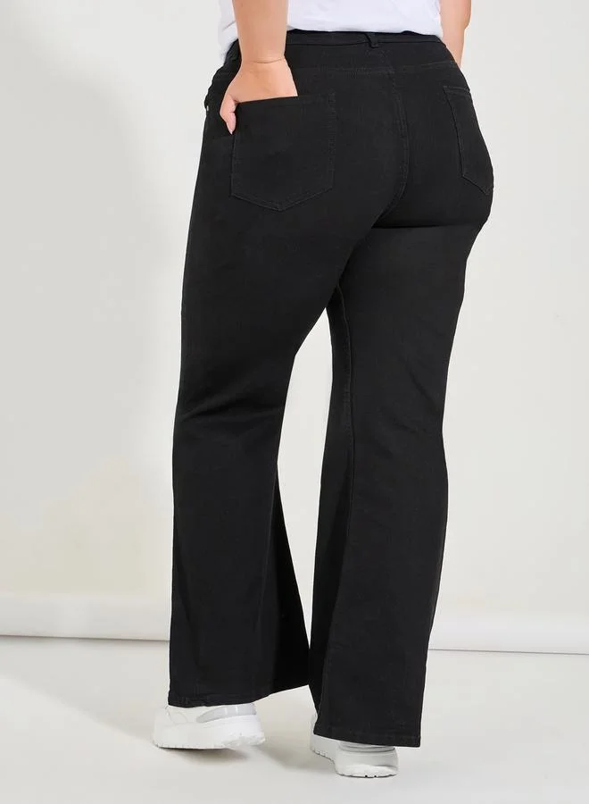 ستايلي Plus Size Mid Rise Wide Leg Jeans