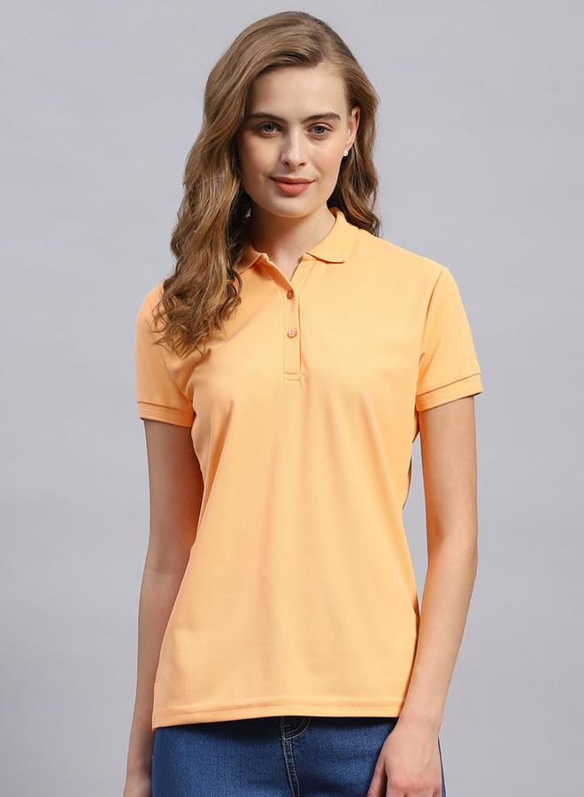 Rock.it Rock.it Women Peach Solid Polo Collar TShirt  - Image 1