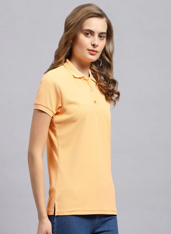 Rock.it Rock.it Women Peach Solid Polo Collar TShirt