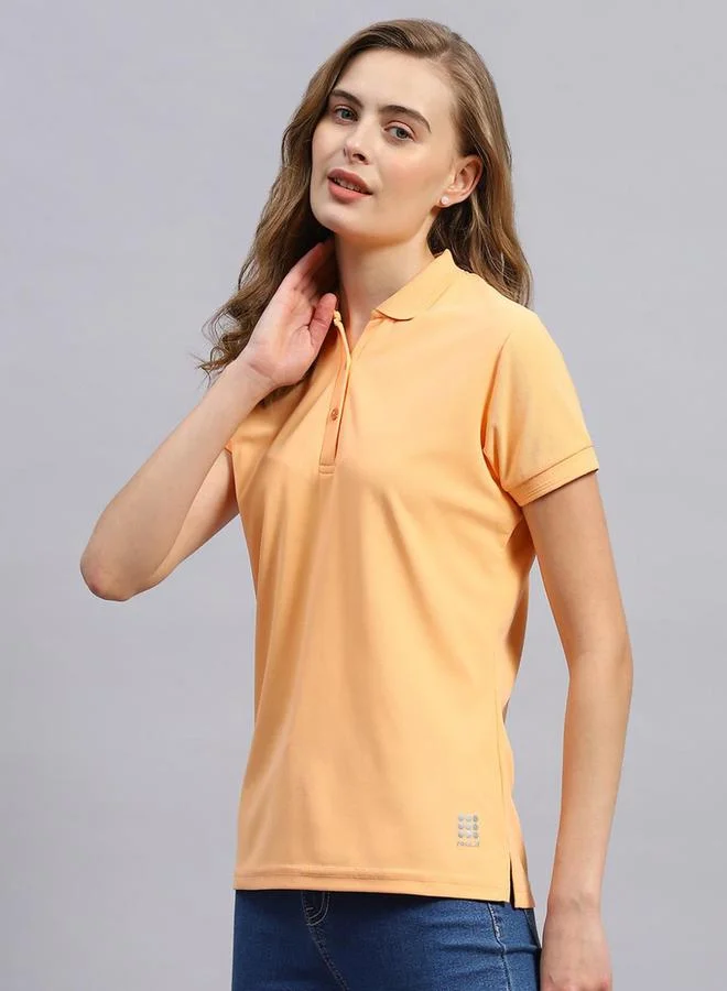 Rock.it Women Peach Solid Polo Collar TShirt by Styli
