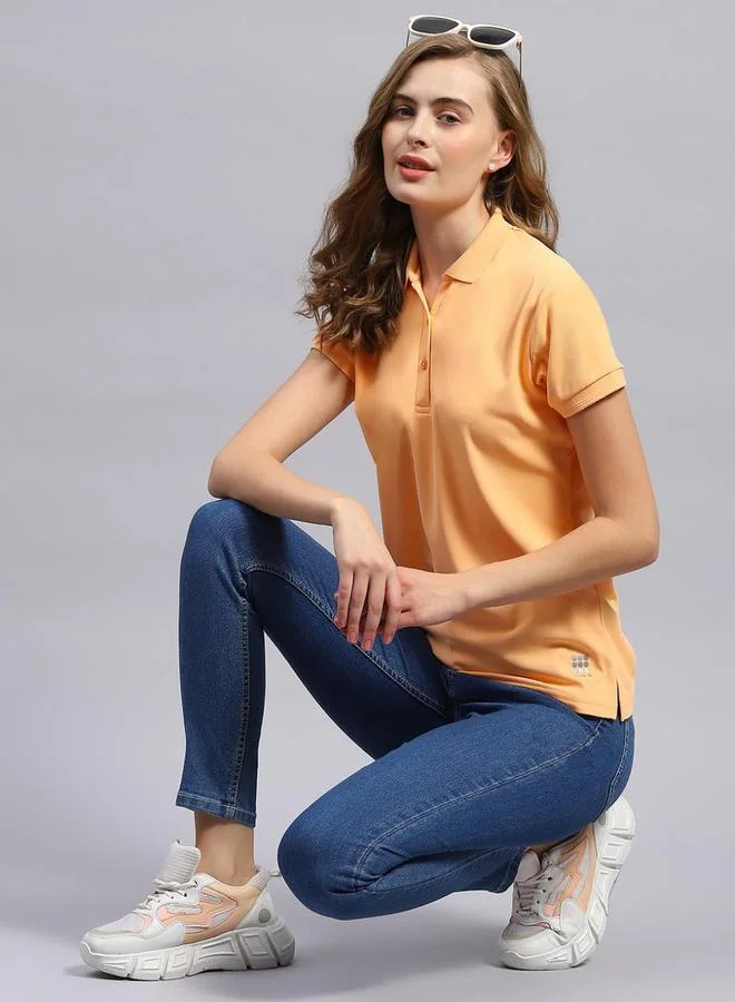 Rock.it Rock.it Women Peach Solid Polo Collar TShirt