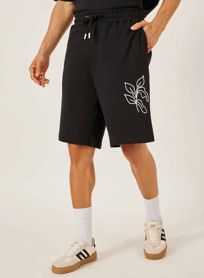 Styli Embroidered Oversized T-Shirt and Shorts Co-Ords
