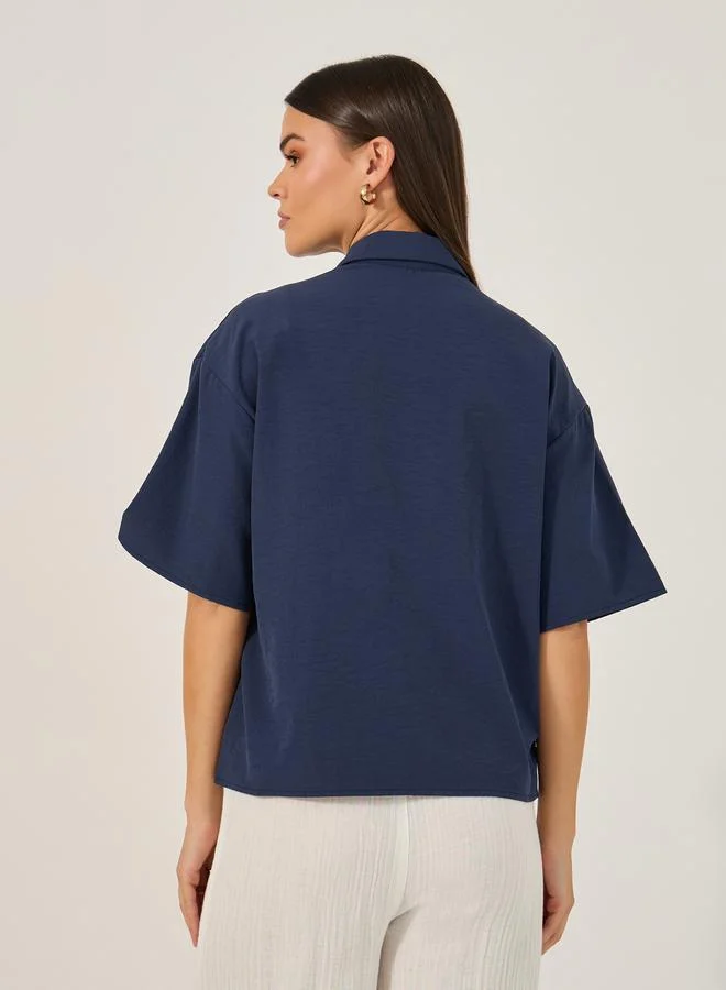 Styli Solid Button-Down Shirt with Pocket Detailing