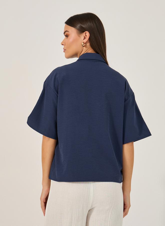 Styli Solid Button-Down Shirt with Pocket Detailing - Image 5