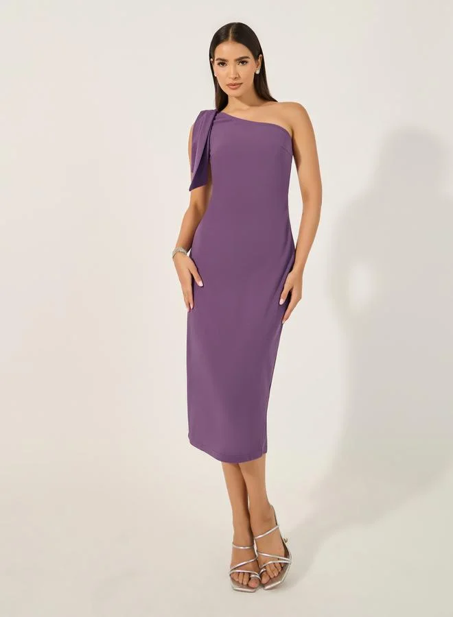 ستايلي Plain Bow Detail Sleeveless Sheath Midi Dress