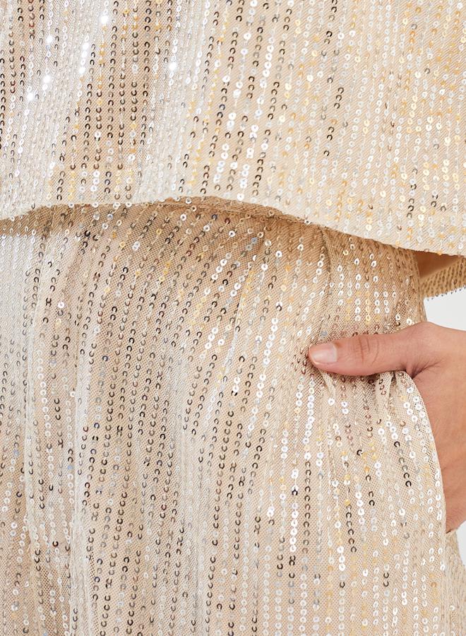 Styli Cream Wide Leg Sequin Pants  - Image 3