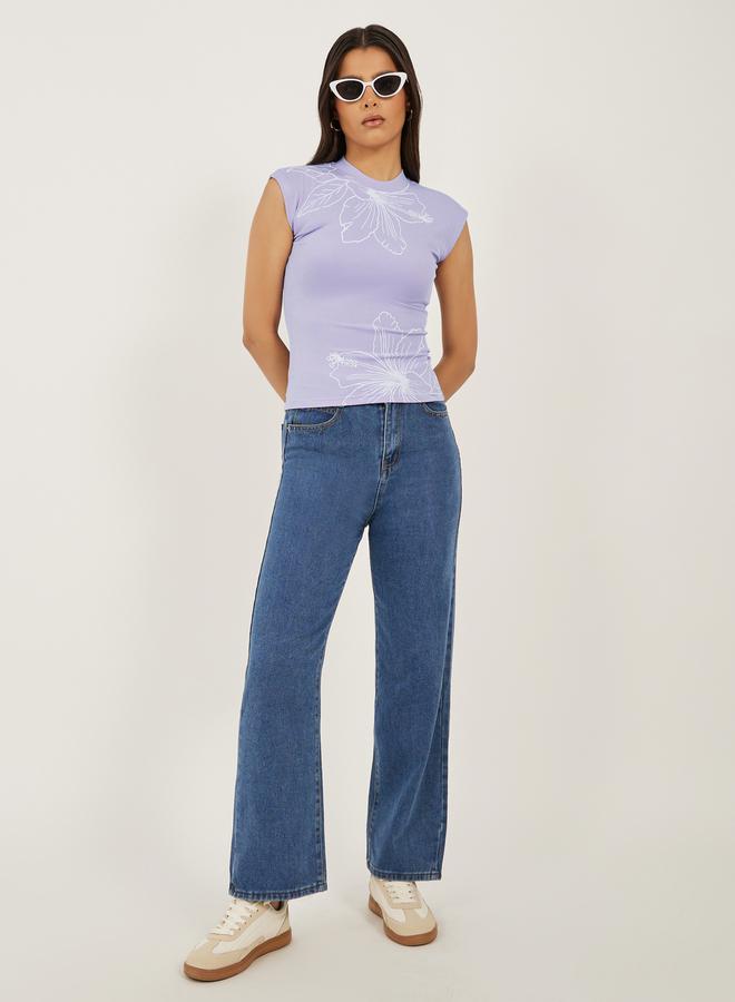 ستايلي تانك مطبوع برسومات زهور بياقة مضلعة - Image 2