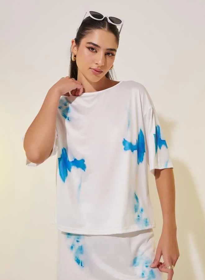 Styli Tie Dye Short Sleeve Top and Skirt Set