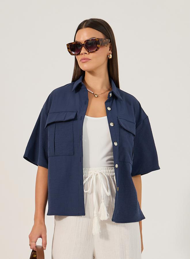 Styli Solid Button-Down Shirt with Pocket Detailing - Image 1
