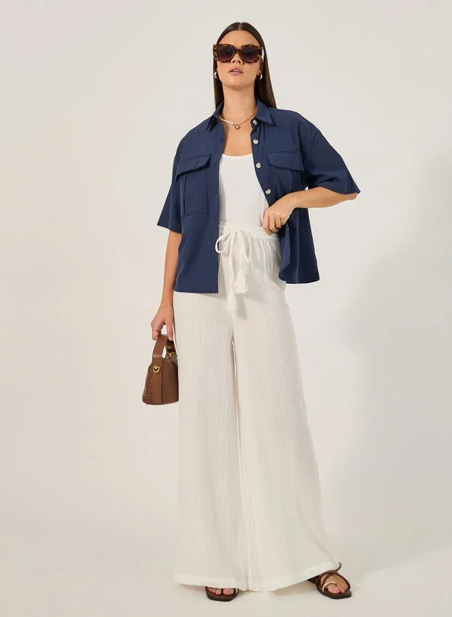 Styli Solid Button-Down Shirt with Pocket Detailing