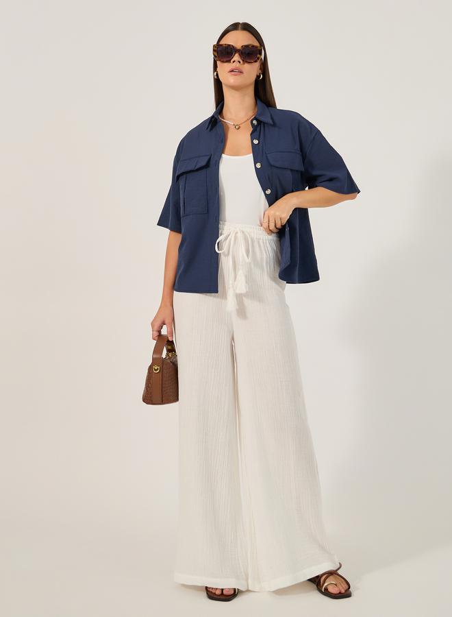 Styli Solid Button-Down Shirt with Pocket Detailing - Image 3
