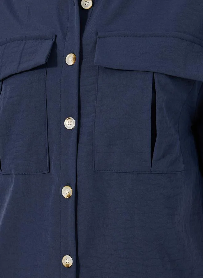 Styli Solid Button-Down Shirt with Pocket Detailing