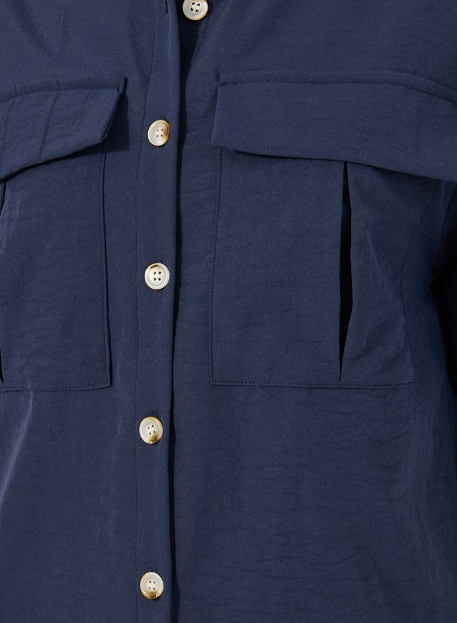 Styli Solid Button-Down Shirt with Pocket Detailing - Image 4