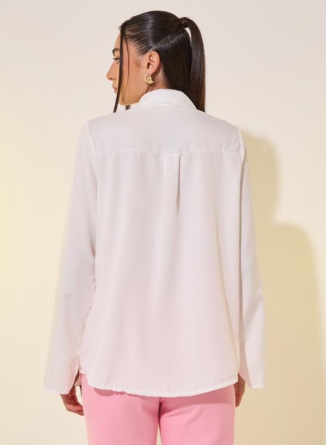 Take Two White Spread Collar Plain Long Sleeve Shirt  - Image 4