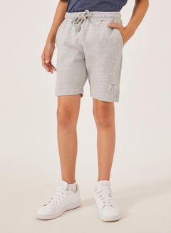 Styli Solid Drawstring Waist Shorts with Badge Detail  - Image 1