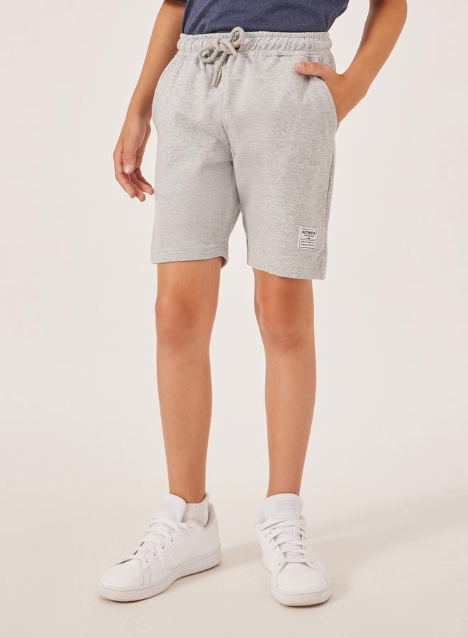 Styli Solid Drawstring Waist Shorts with Badge Detail  - Image 1