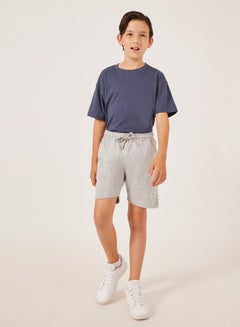Styli Solid Drawstring Waist Shorts with Badge Detail  - Image 2