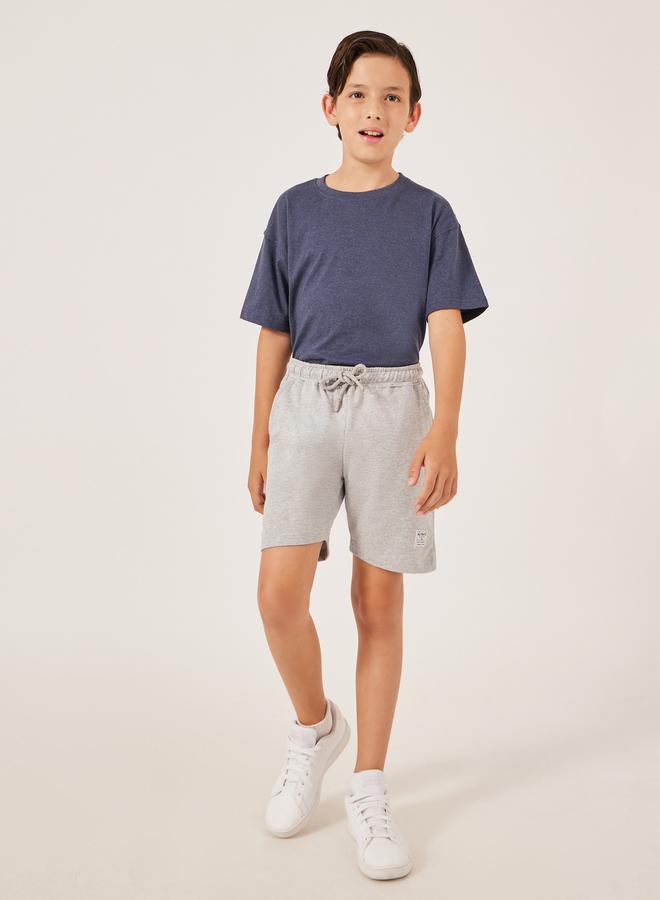 Styli Solid Drawstring Waist Shorts with Badge Detail  - Image 2
