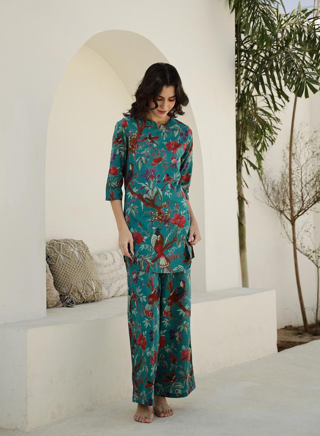 sanskrutihomes Pure Cotton Printed Notch Neck Top and Pyjama Set by Styli  - Image 3