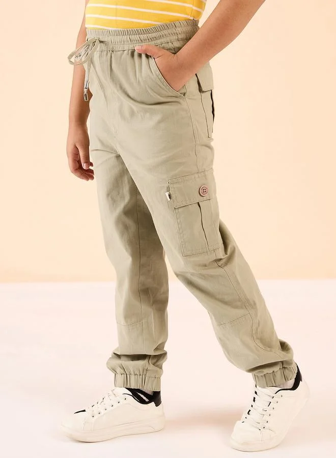 Stylo Bug Solid Drawstring Waist Cargo Joggers by Styli