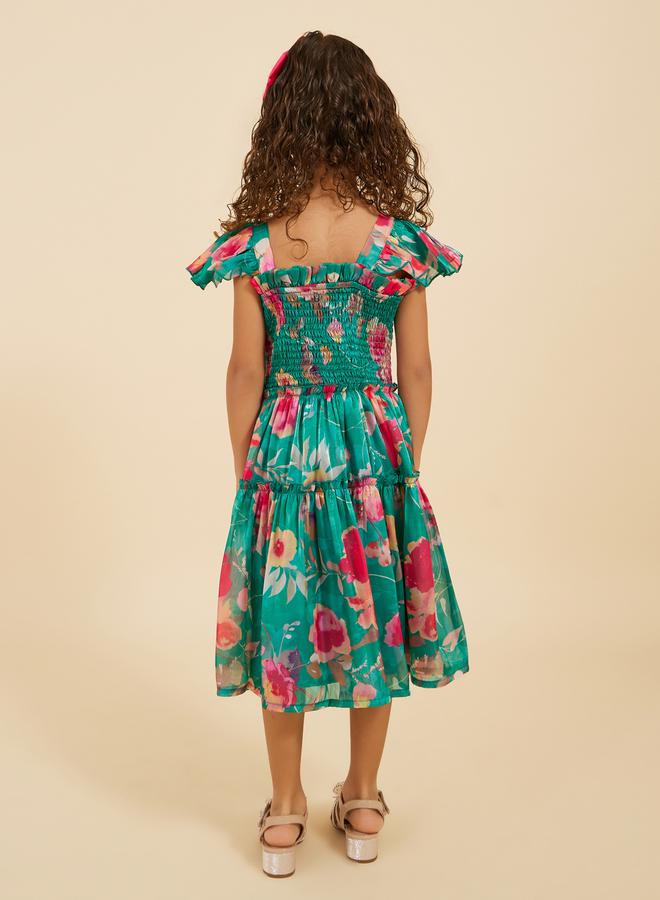 Styli Floral Printed Ruffled Sleeve Organza A-Line Dress  - Image 5