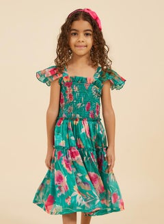 Styli Floral Printed Ruffled Sleeve Organza A-Line Dress  - Image 3