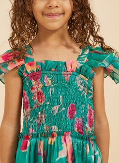 Styli Floral Printed Ruffled Sleeve Organza A-Line Dress  - Image 4