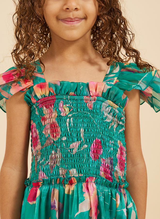Styli Floral Printed Ruffled Sleeve Organza A-Line Dress  - Image 4