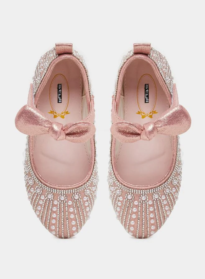 Styli Embellished Bow Detail Ballerina Shoes