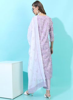Vishudh Women Purple Printed Cotton Kurta Set  - Image 3