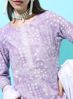 Vishudh Women Purple Printed Cotton Kurta Set  - Image 4