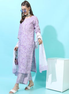 Vishudh Women Purple Printed Cotton Kurta Set  - Image 5