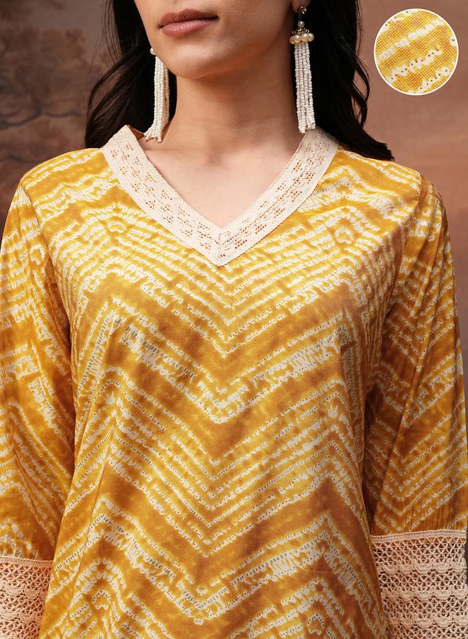 Vishudh Printed V-Neck Lace Trims Tunic with Trousers Co-Ords by Styli  - Image 5