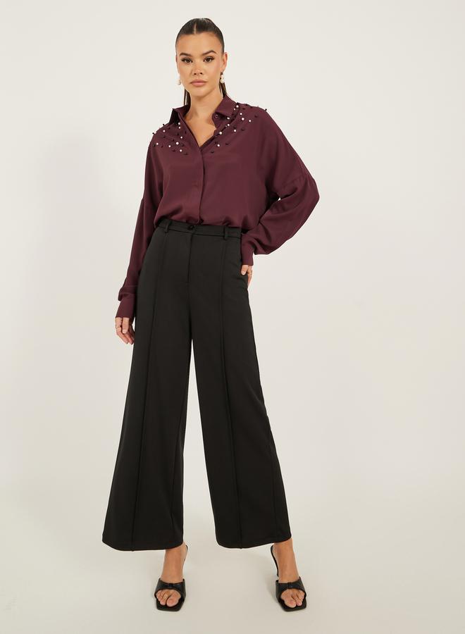 Styli Faux Pearl Embellished Long Sleeve Regular Fit Shirt  - Image 2