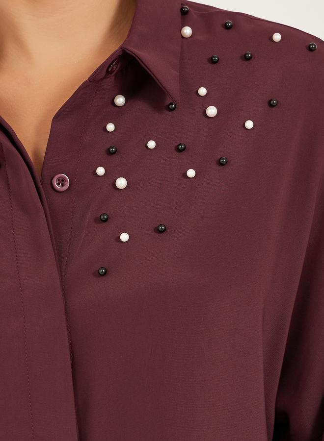 Styli Faux Pearl Embellished Long Sleeve Regular Fit Shirt  - Image 4